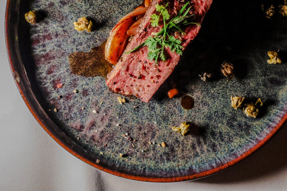 Michelin restaurants in Brussels — elegant presentation of beef tartare garnished with herbs on decorative ceramic plate