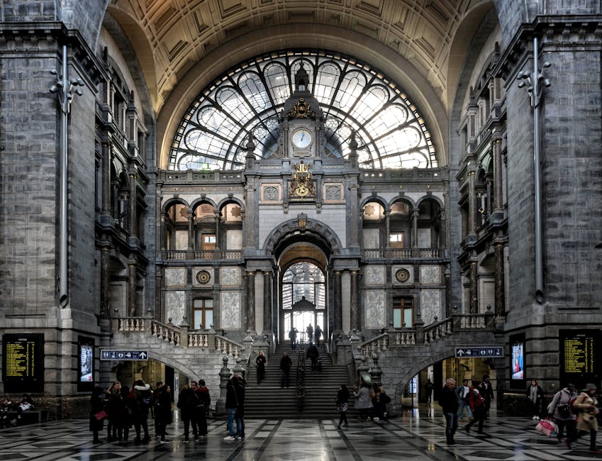 Antwerp day trip from Brussels — best captivating view of Antwerp Central Station grand entrance hall with architecture