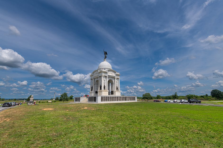 Waterloo battlefield day trip from Brussels — best Pennsylvania Memorial under vibrant sky at battlefield