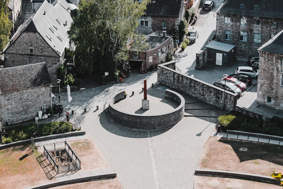Durbuy day trip from Brussels — best aerial perspective of cobblestone streets and stone buildings in charming Durbuy