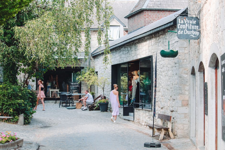 Durbuy day trip from Brussels — best picturesque Durbuy street with charming boutiques and greenery