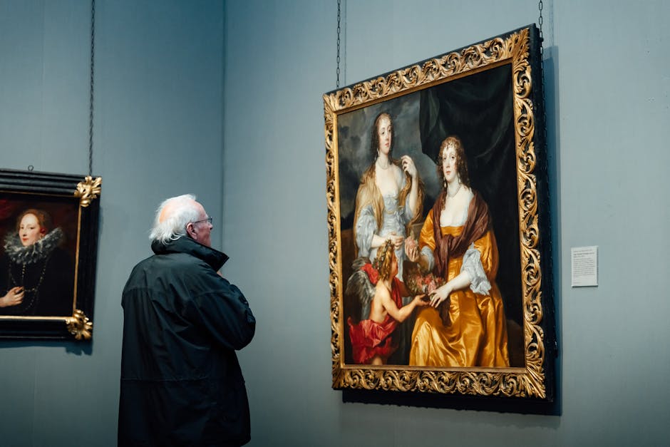 Magritte Museum Brussels — best senior man observing classical paintings in art museum gallery