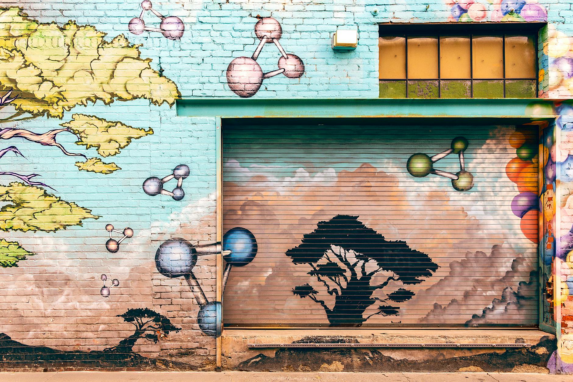Colorful contemporary street art mural on a building in Brussels