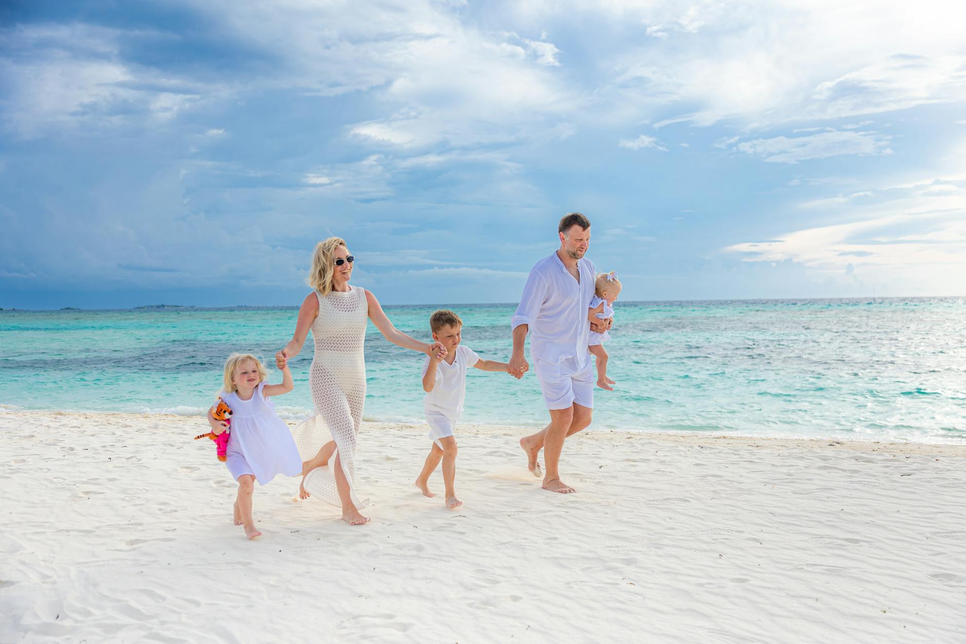 Happy family enjoying a vacation together in a European city