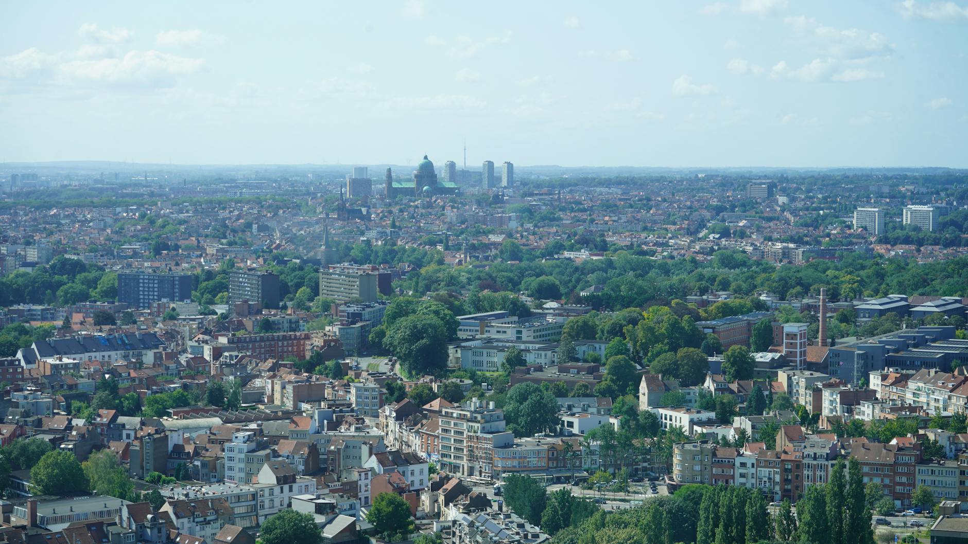 Where to stay in Brussels — aerial view of the city skyline and neighbourhoods