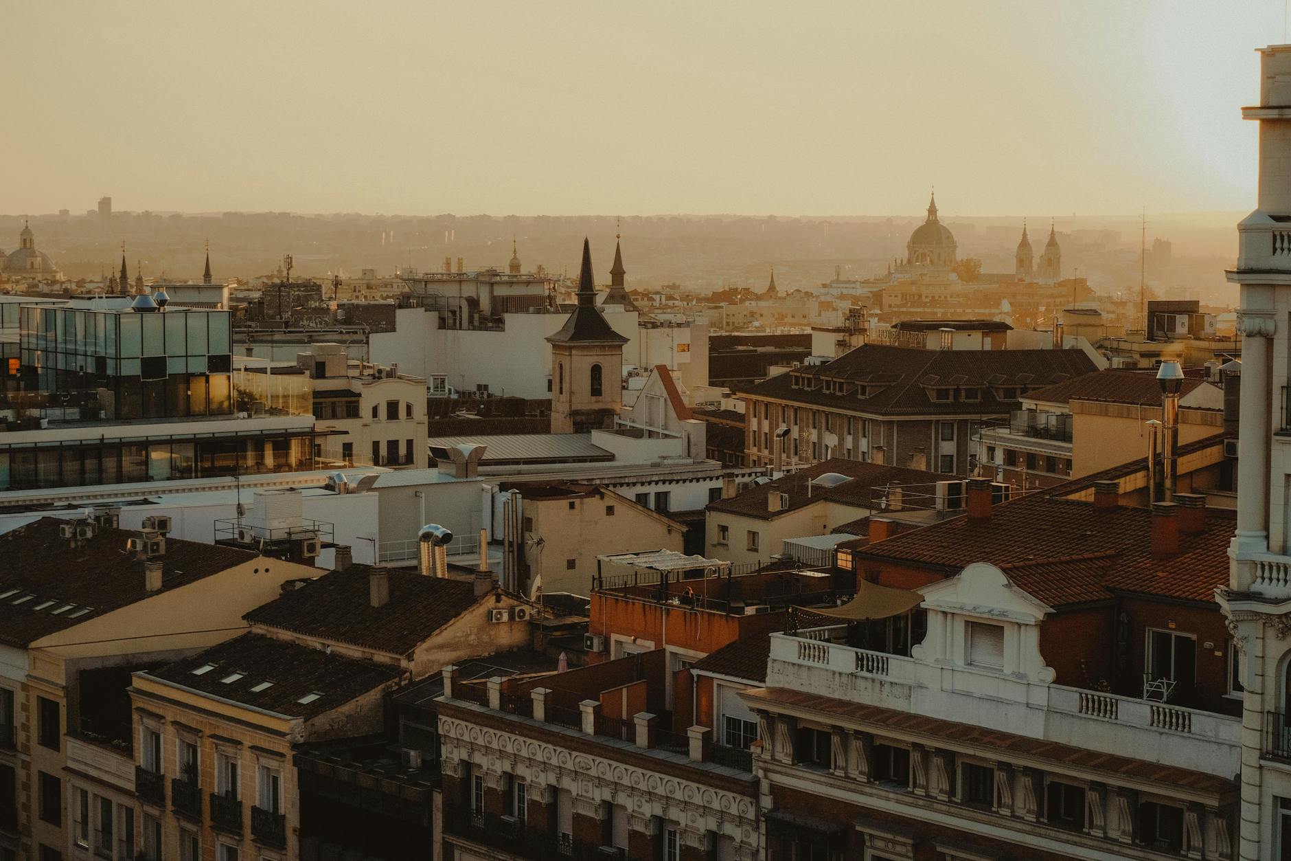 Spectacular sunset over Brussels rooftops viewed from an elevated vantage point