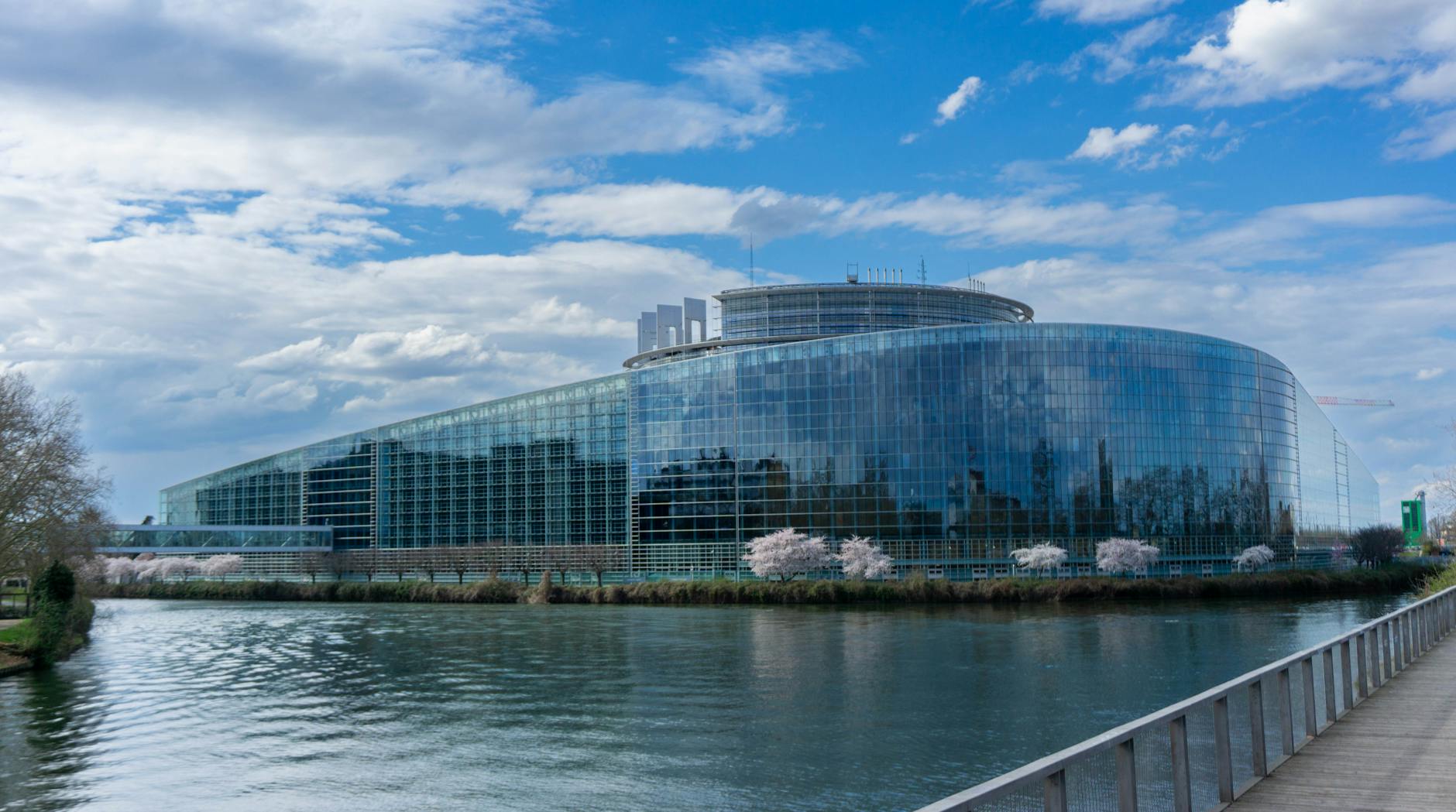 Modern architecture of the European Parliament buildings in Brussels