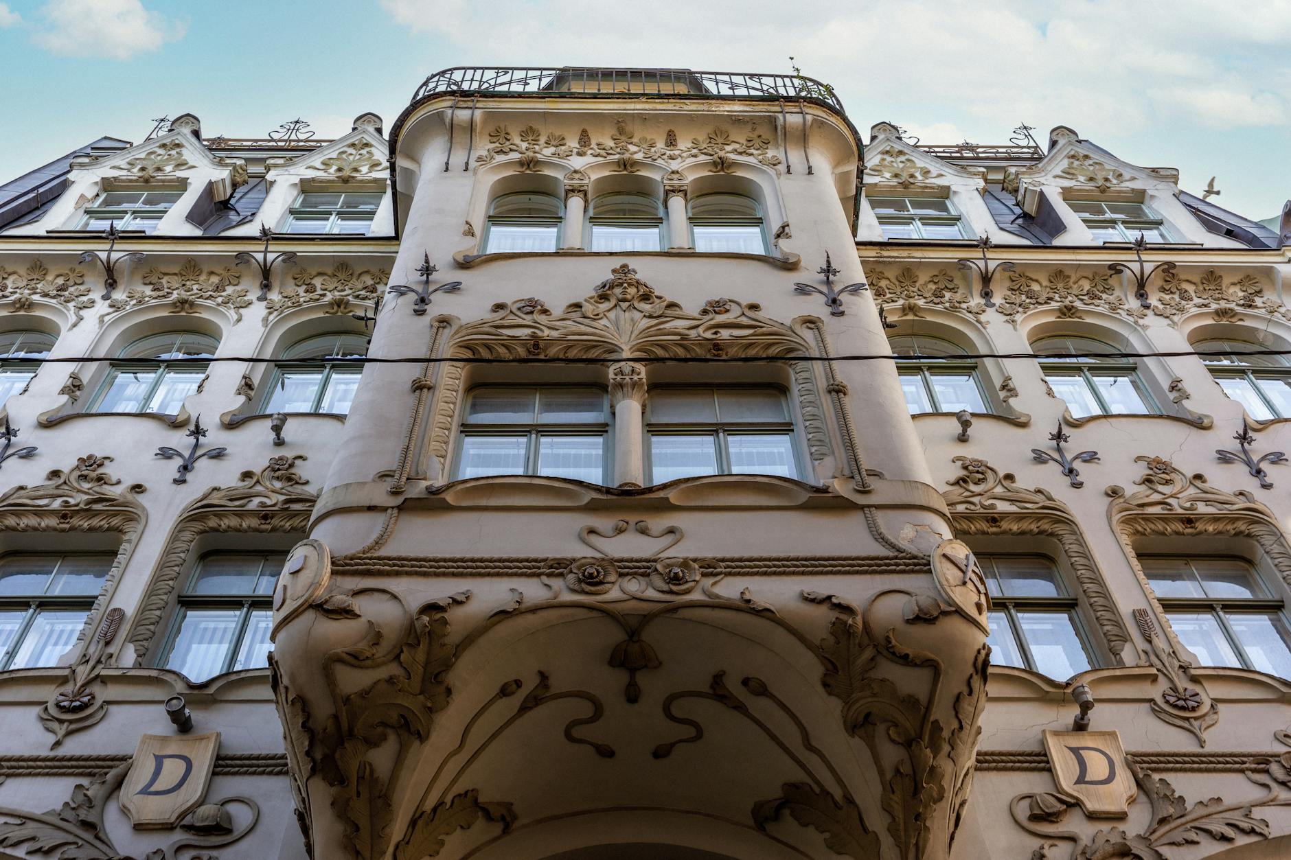 Ornate Art Nouveau building facade with decorative details in Brussels