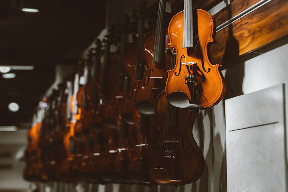 Musical Instruments Museum Brussels — best row of violins hanging on wall showcasing string instruments collection