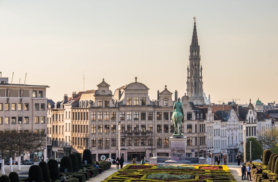 Brussels on a budget — best beautiful cityscape with Town Hall tower and vibrant gardens free to enjoy