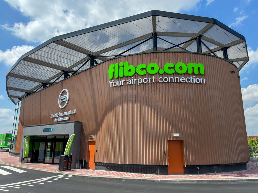 The Flibco shuttle bus terminal building at Charleroi Brussels South Airport